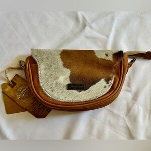 Brown and White Hide Leather Crossbody Bag